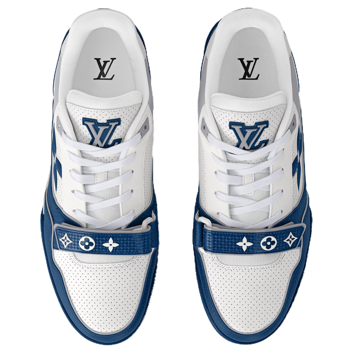 LOUIS VUITTON Trainer Men's Blue & White Leather Strap Sneakers