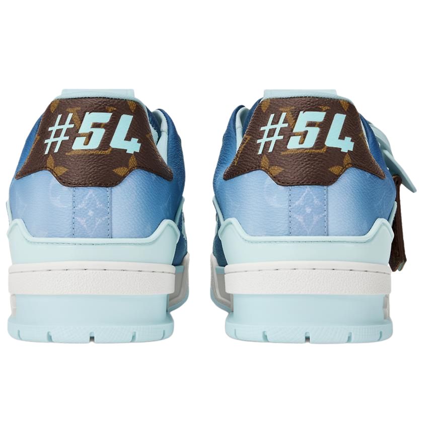 LOUIS VUITTON Trainer Unisex Blue Monogram Sneakers with Pouch Detail