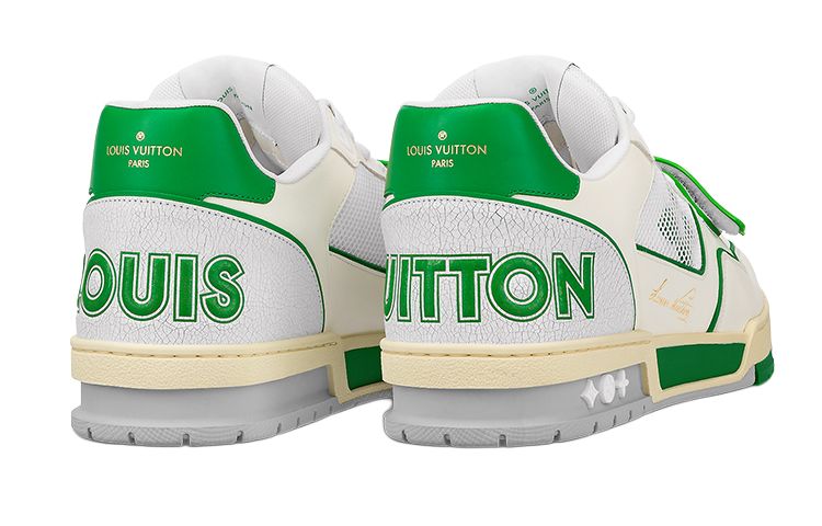 LOUIS VUITTON Trainer Men's White & Green Strap Sneakers