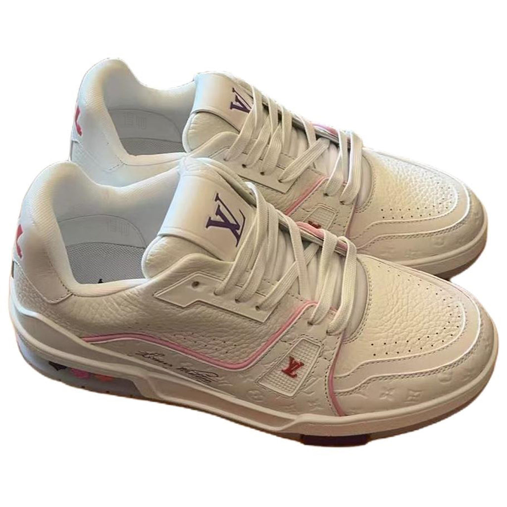 Louis Vuitton Trainer Unisex White & Pink Calfskin Sneakers, Shanghai Cruise Edition