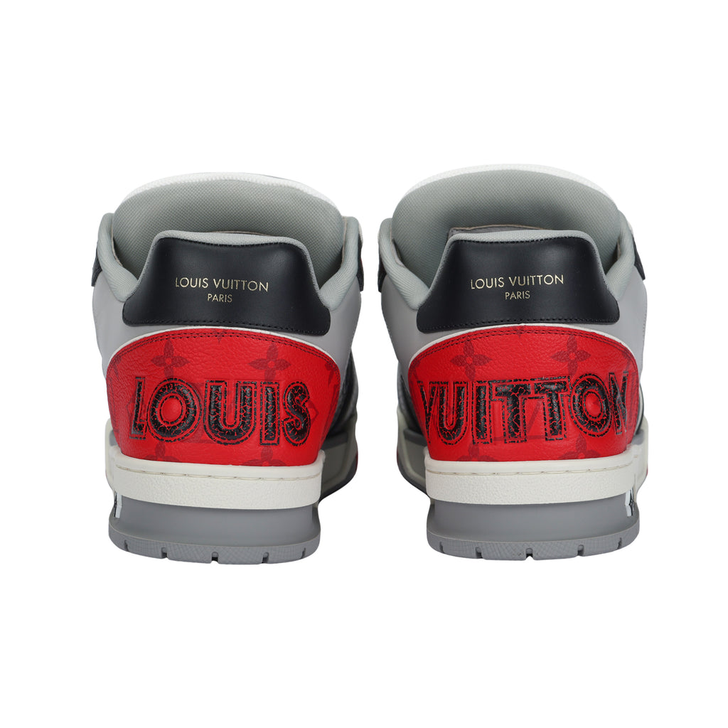 LOUIS VUITTON Trainer Men's Black & Grey Sneakers with Red Accents
