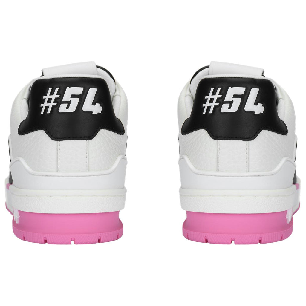 LOUIS VUITTON Trainer Women's Black & White Leather Sneakers with Pink Sole