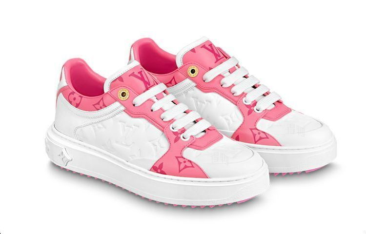 LOUIS VUITTON Time Out Women's White & Pink Leather Platform Sneakers