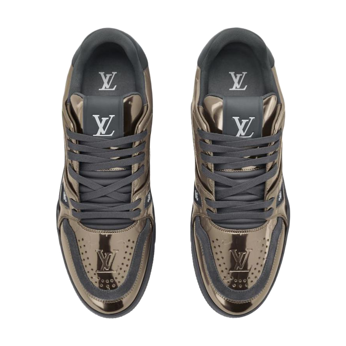 LOUIS VUITTON Trainer Men's Metallic Grey & Gold Sneakers