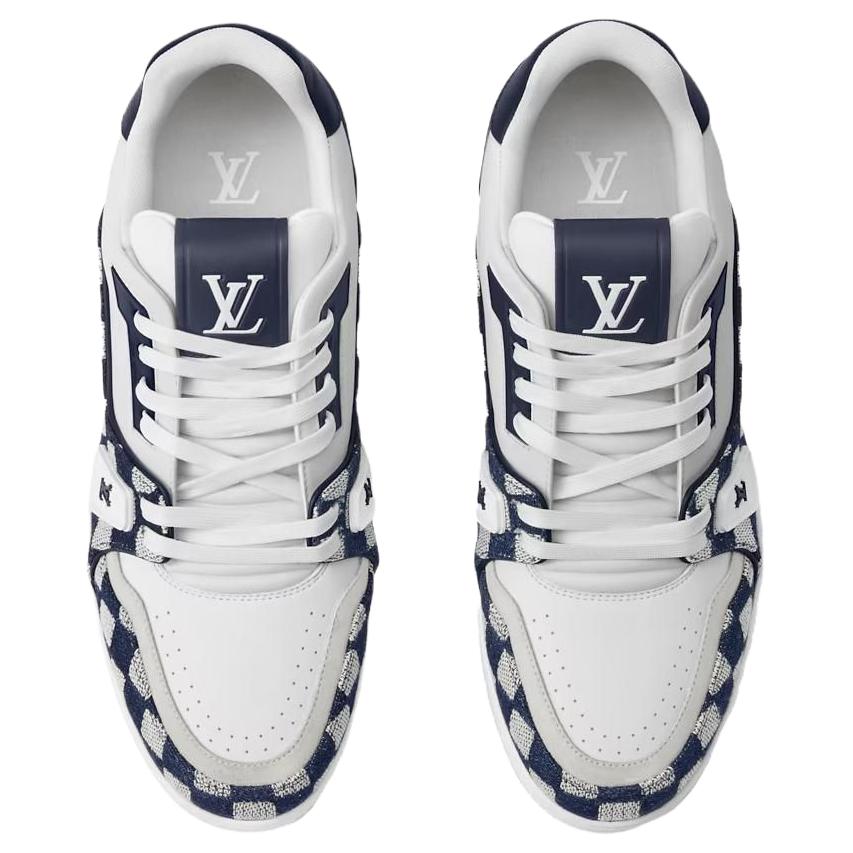 LOUIS VUITTON x Nigo Trainer Unisex White & Navy Checkered Sneakers