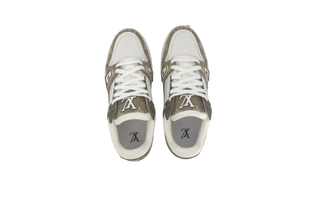 LOUIS VUITTON Trainer Men's Olive & White Monogram Leather Sneakers