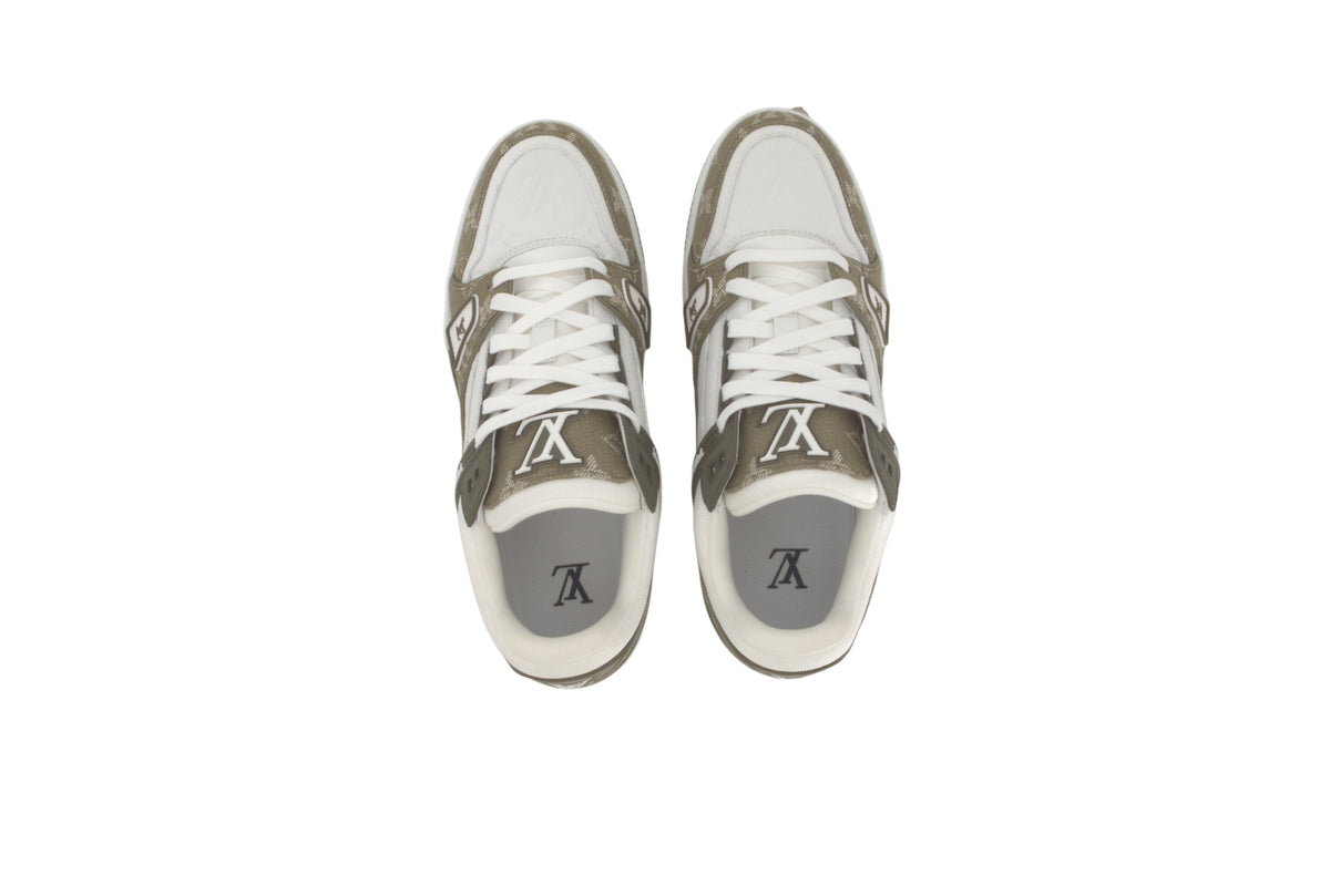 LOUIS VUITTON Trainer Men's Olive & White Monogram Leather Sneakers