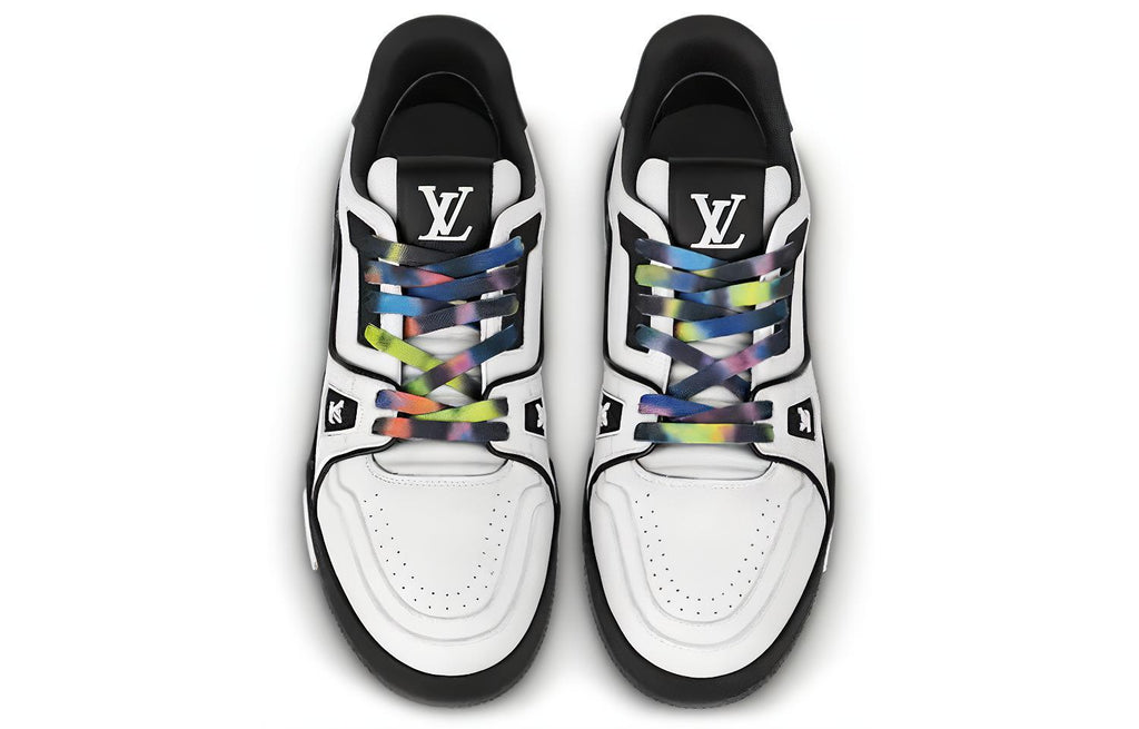 LOUIS VUITTON Trainer Men's White Leather Sneakers with Black Sole