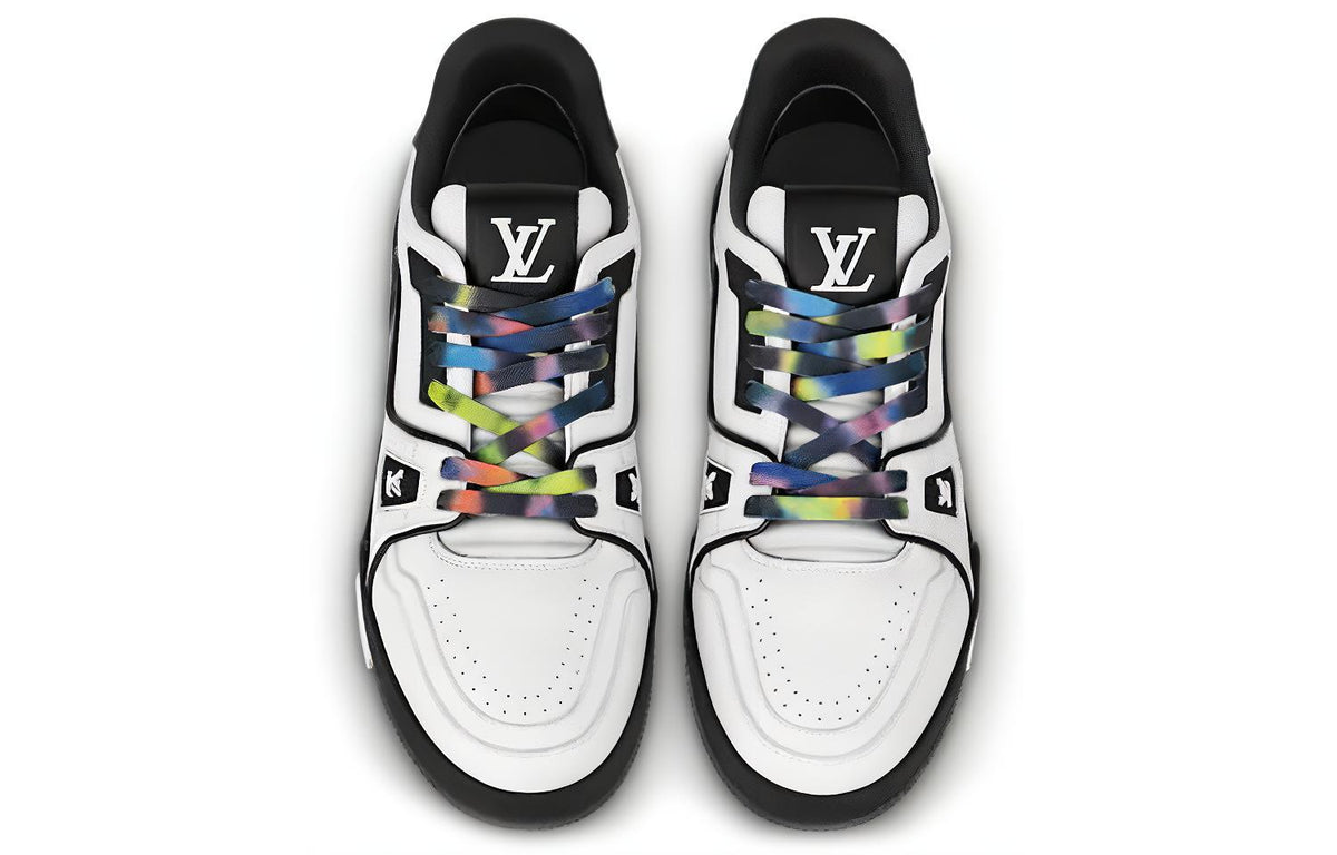 LOUIS VUITTON Trainer Men's White Leather Sneakers with Black Sole