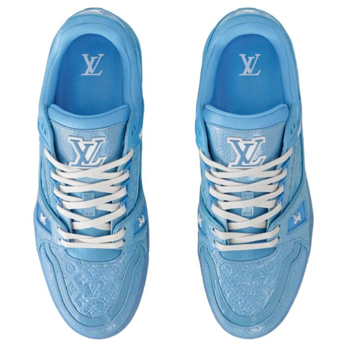 Louis Vuitton Trainer Men's Blue Embossed Patent Calfskin Sneakers