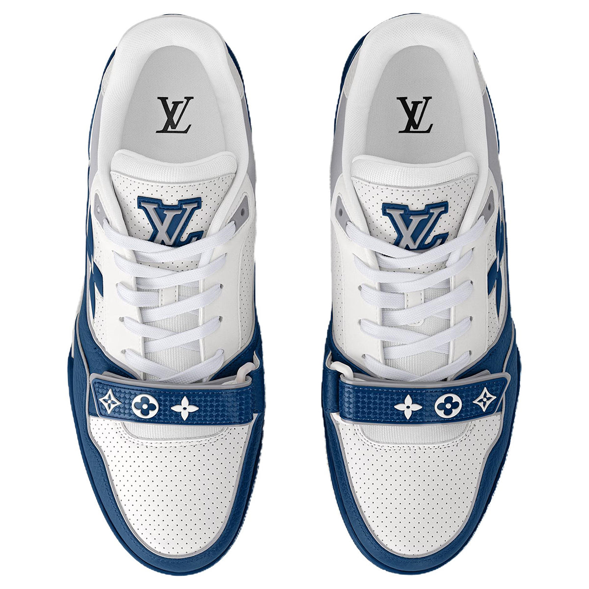 Louis Vuitton Trainer Men's Blue & White Calfskin Sneakers with Floral Motif