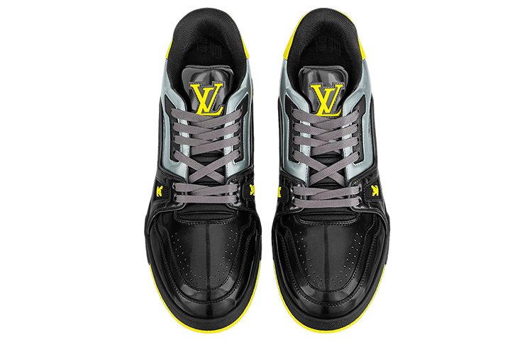 LOUIS VUITTON Trainer Men's Black & Grey Sneakers with Yellow Accents