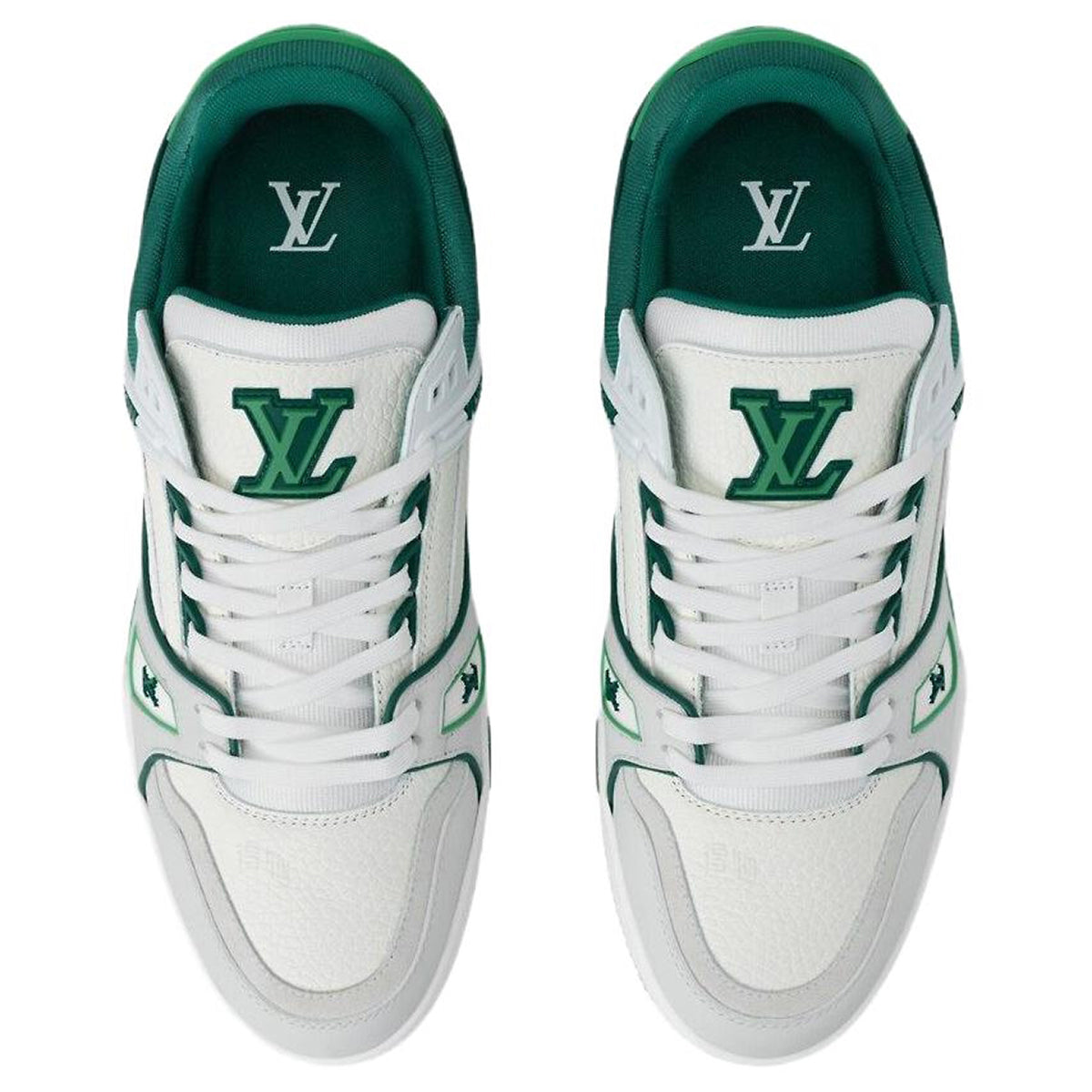 Louis Vuitton Trainer Men's White & Green Grained Calfskin Sneakers