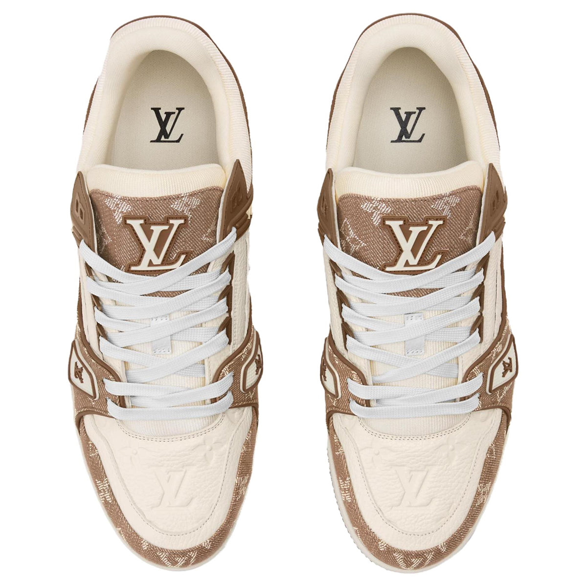 Louis Vuitton Trainer Men's Beige & Brown Denim and Leather Sneakers