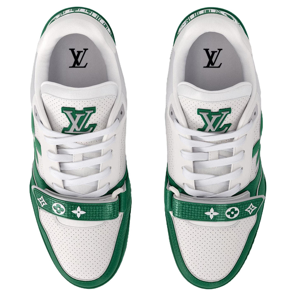 Louis Vuitton Trainer Men's Green Calfskin Sneakers with Floral Motif