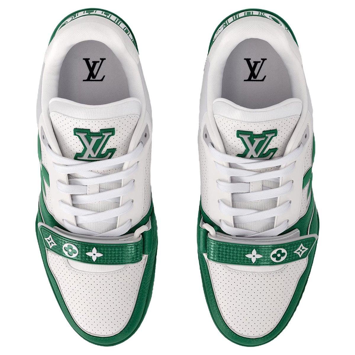 Louis Vuitton Trainer Men's Green Calfskin Sneakers with Floral Motif