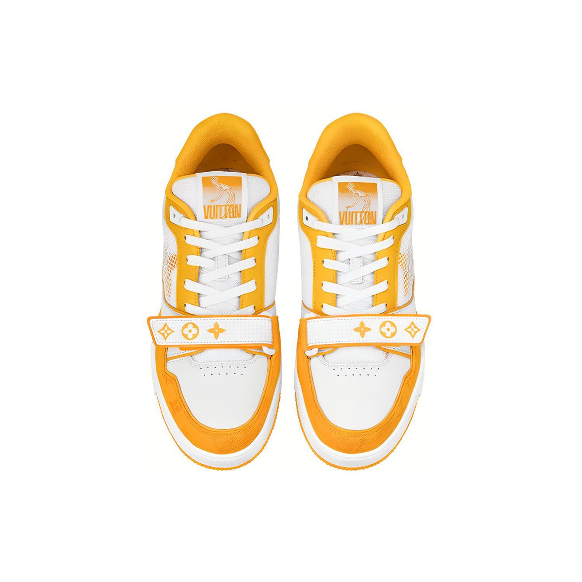 Louis Vuitton Trainer Low-Top Leather Sneakers, White & Orange