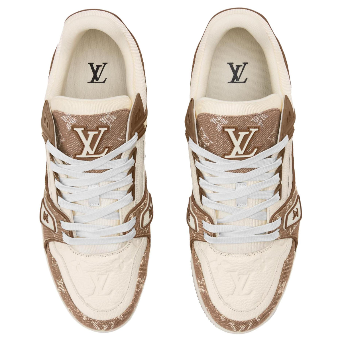LV Trainer Men's Low-Top Sneakers, Beige & Brown