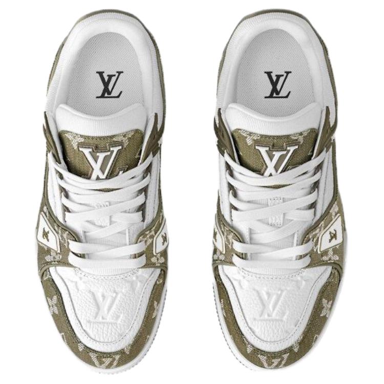 LOUIS VUITTON Trainer Women's Olive Green & White Monogram Sneakers