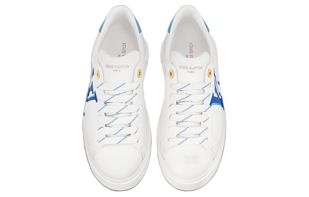 LOUIS VUITTON Time Out Women's White & Blue Leather Platform Sneakers