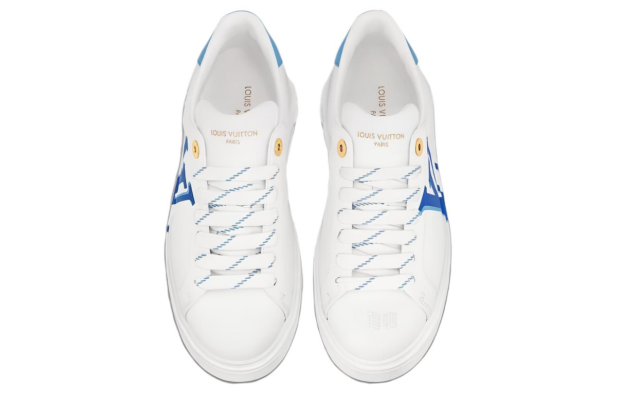 LOUIS VUITTON Time Out Women's White & Blue Leather Platform Sneakers