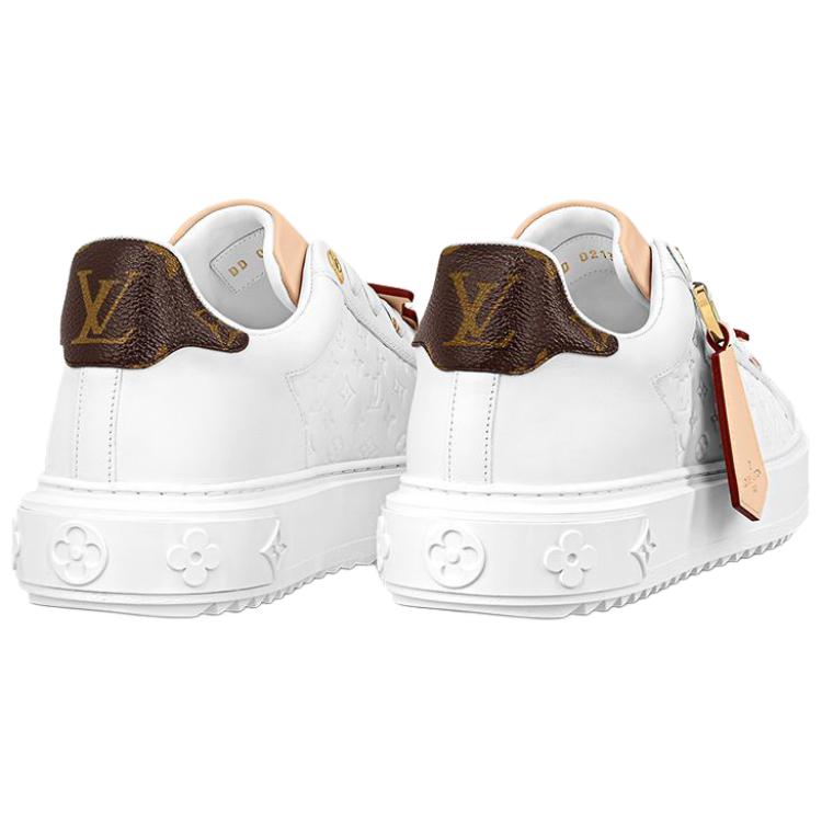 LOUIS VUITTON Time Out Women's White Leather Platform Sneakers with Tan Tag