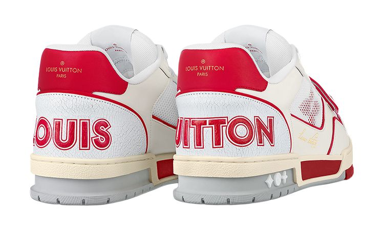 LOUIS VUITTON Trainer Men's White & Red Strap Sneakers