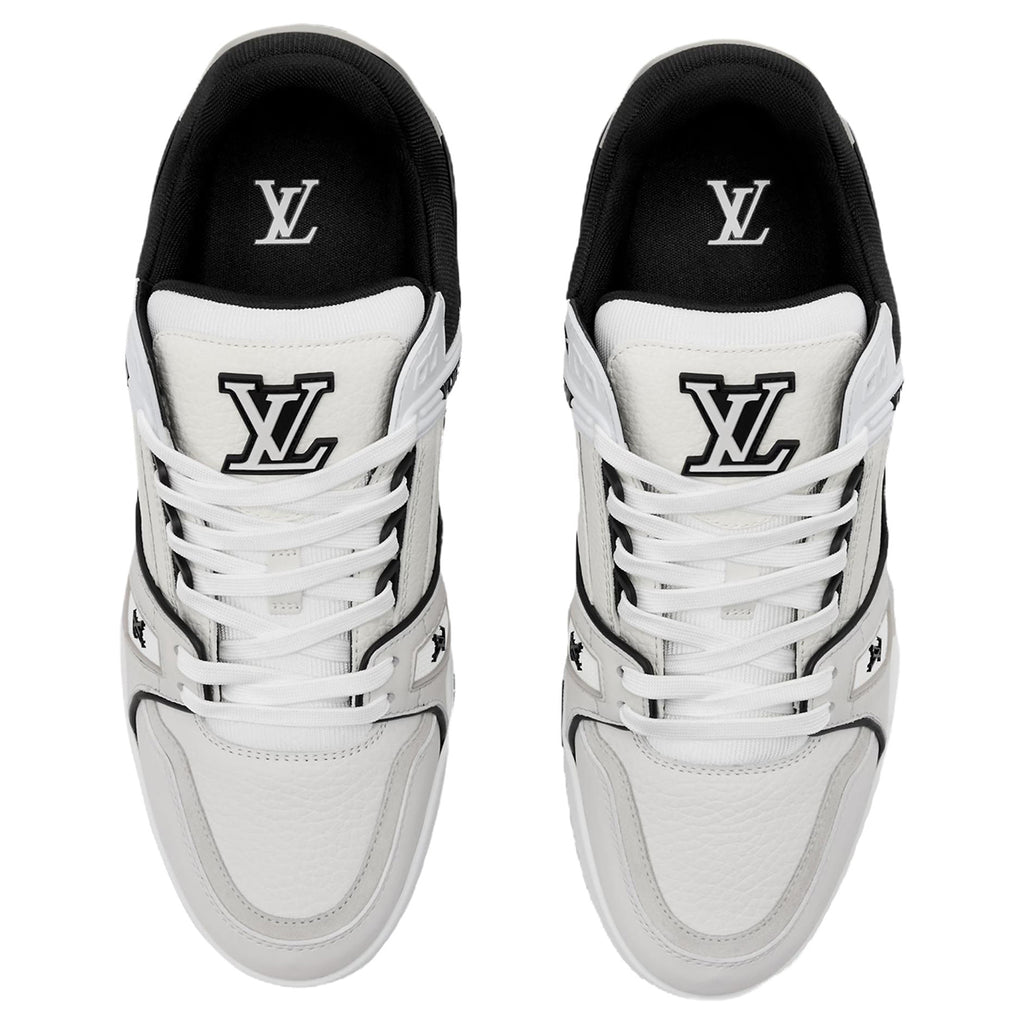 Louis Vuitton Trainer Men's White & Black Grained Calfskin Sneakers