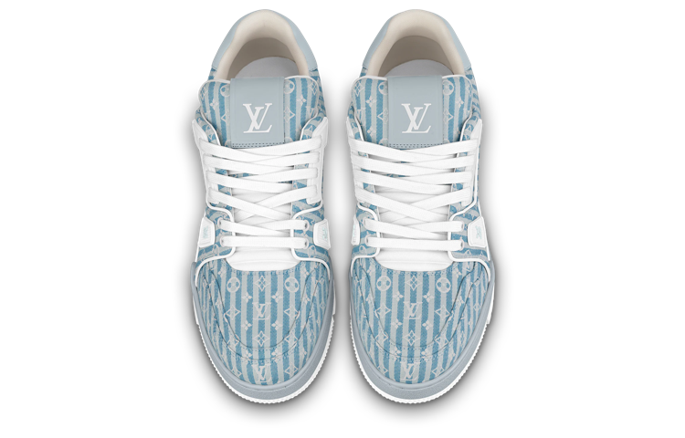 LOUIS VUITTON Trainer Unisex Light Blue Striped Monogram Sneakers