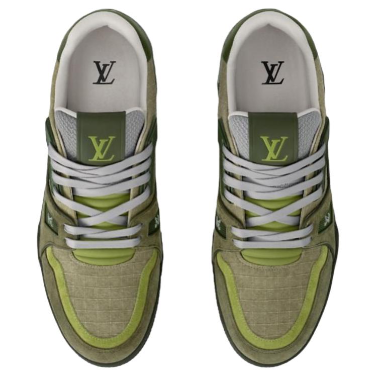 LOUIS VUITTON Trainer Men's Olive Green & Beige Low-Top Sneakers
