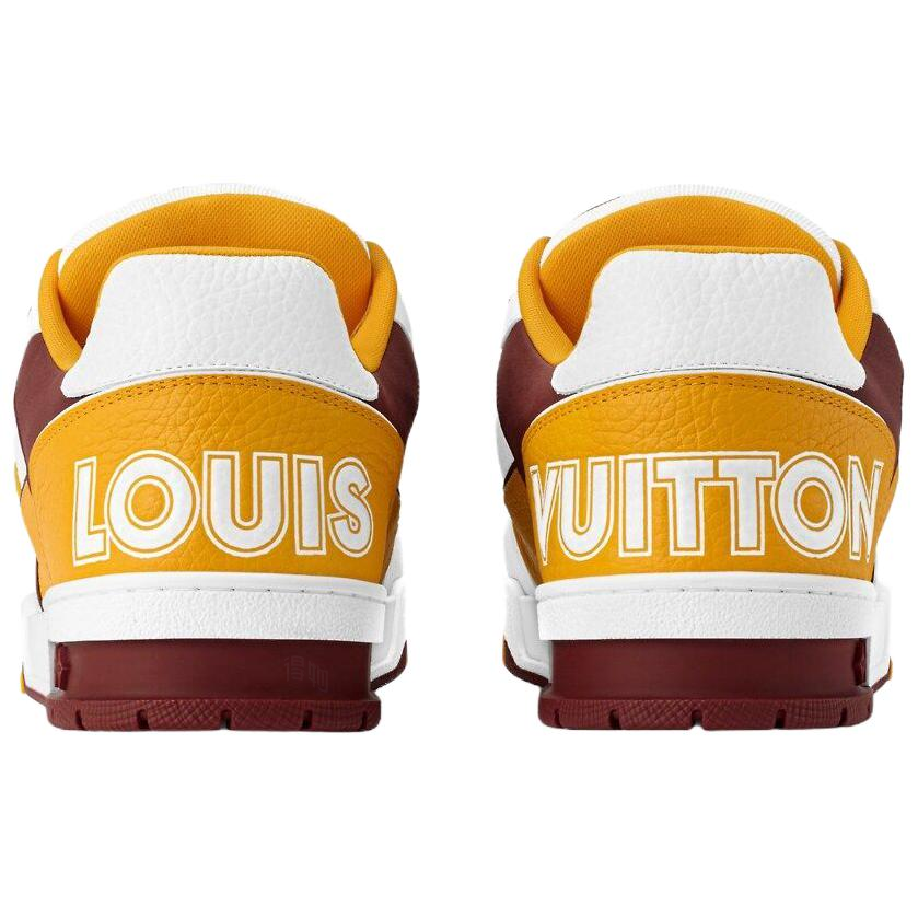 LOUIS VUITTON Trainer Men's White & Yellow Calfskin Strap Sneakers