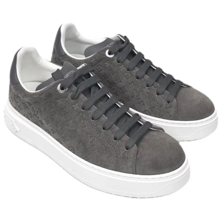 LOUIS VUITTON Time Out Women's Grey Monogram Suede Platform Sneakers
