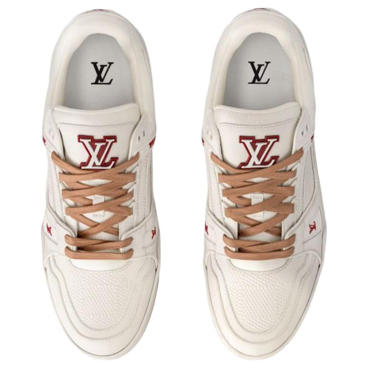 Louis Vuitton Trainer Men's White Calfskin Sneakers with Tan Accents