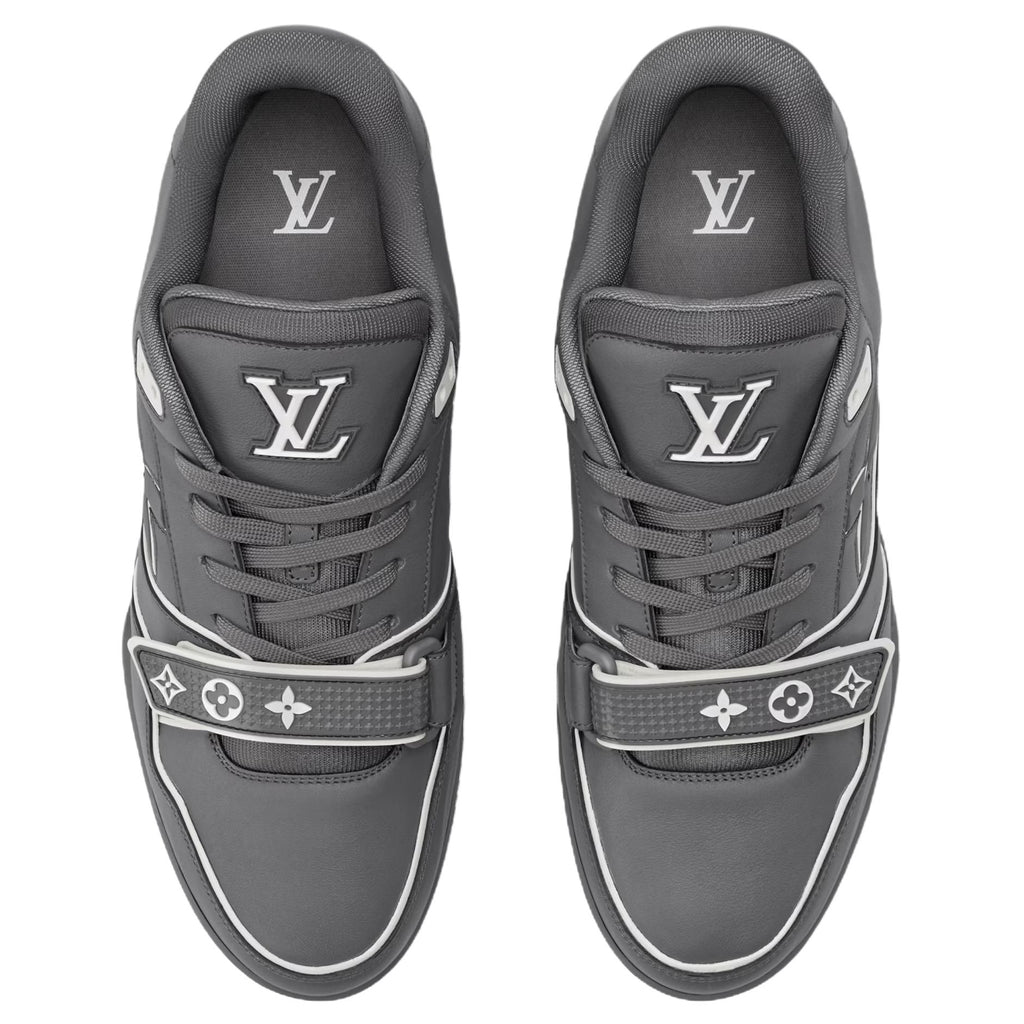 LOUIS VUITTON Trainer Men's Grey Calfskin Strap Sneakers