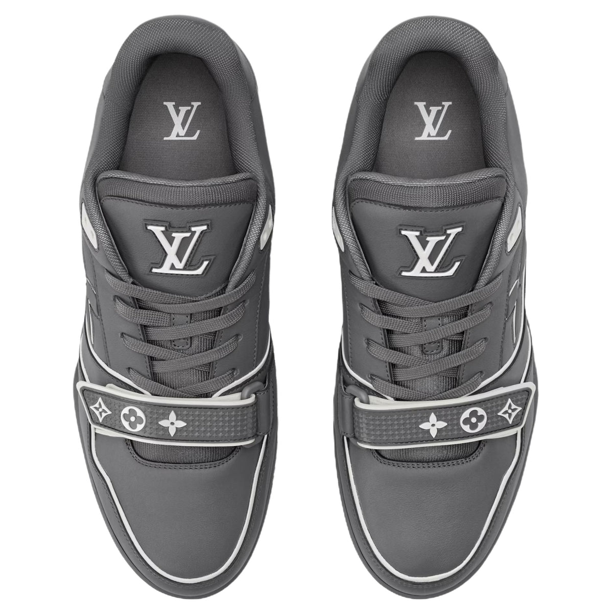 LOUIS VUITTON Trainer Men's Grey Calfskin Strap Sneakers