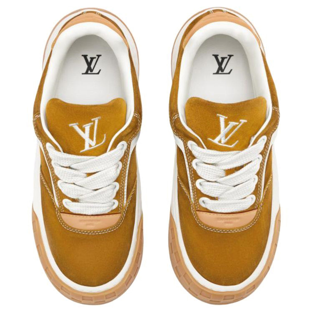 Louis Vuitton Tilted Unisex Ochre Suede Calfskin Sneakers with Gum Sole