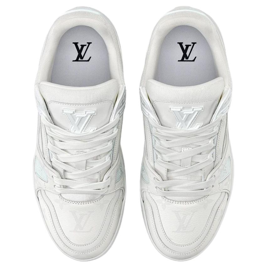 LOUIS VUITTON Trainer Women's White & Light Grey Monogram Sneakers