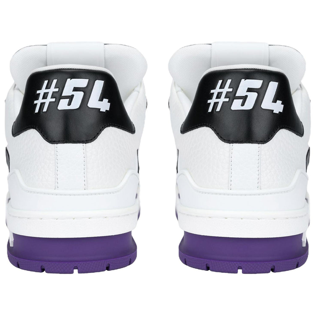 Louis Vuitton Trainer Men's Low-Top Leather Sneakers, Black & White with Purple Sole