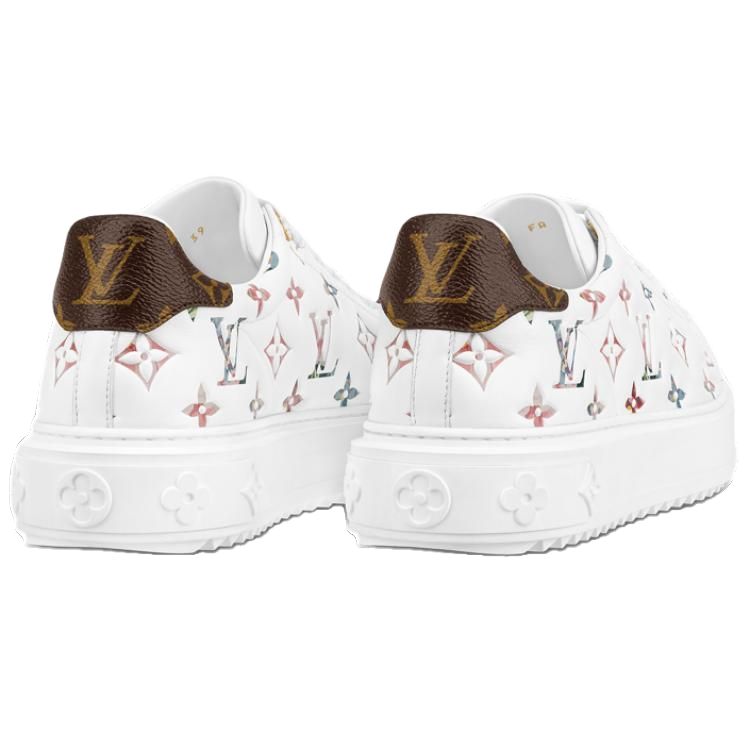 LOUIS VUITTON Time Out Women's White Multicolor Monogram Leather Platform Sneakers