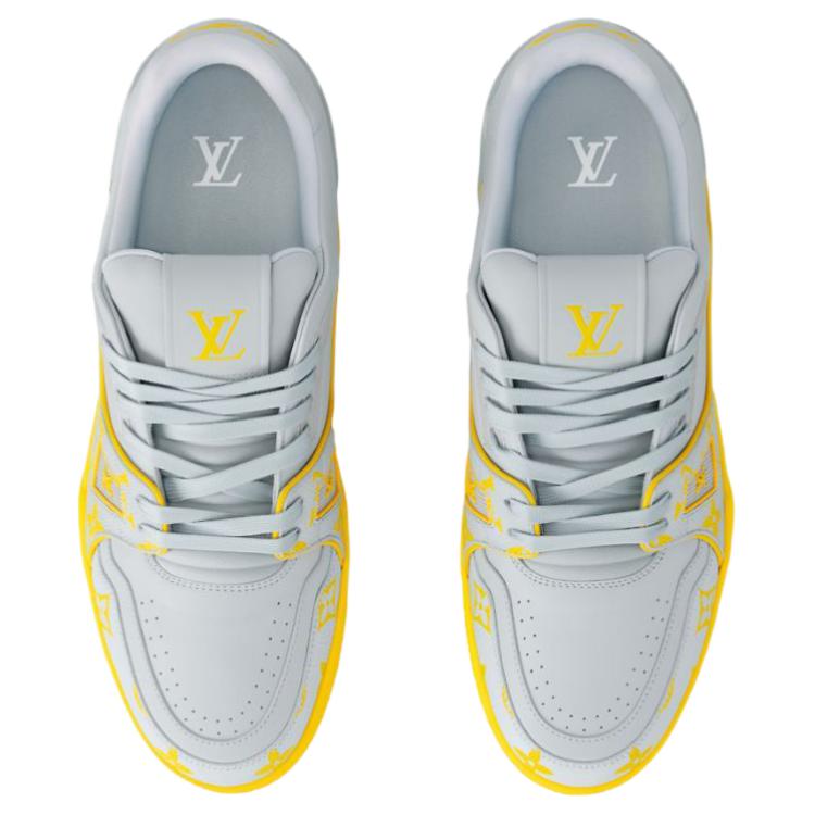 LOUIS VUITTON Trainer Men's Light Grey & Yellow Monogram Leather Sneakers