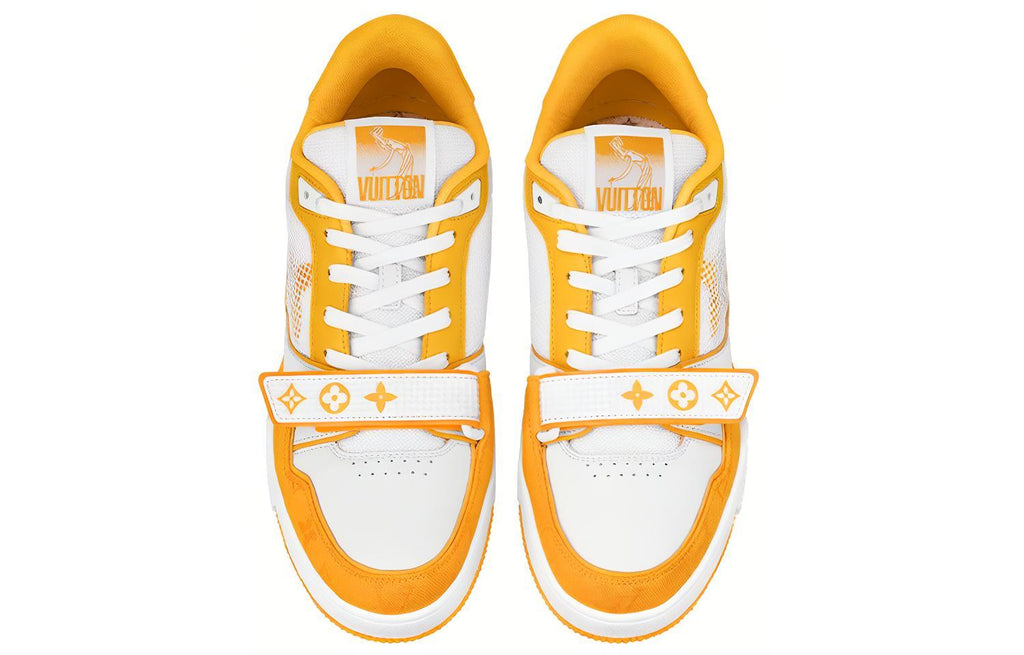 LOUIS VUITTON Trainer Men's White & Yellow Leather Strap Sneakers