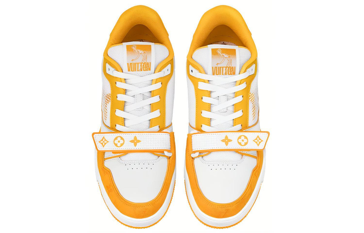 LOUIS VUITTON Trainer Men's White & Yellow Leather Strap Sneakers