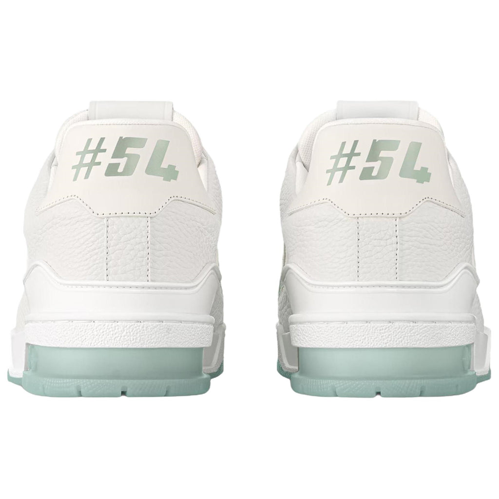 Louis Vuitton Trainer Men's White & Mint Green Grained Calfskin Sneakers