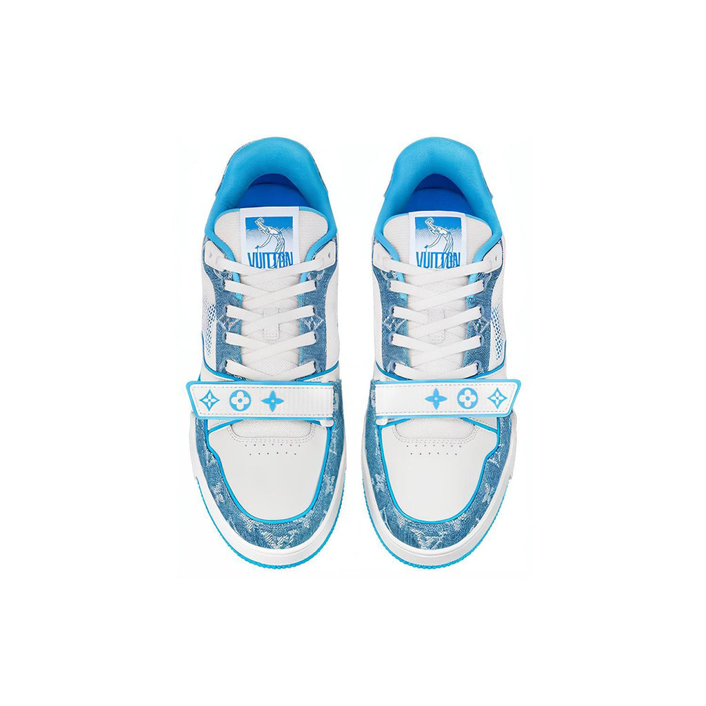 Louis Vuitton Trainer Men's Low-Top Sneakers, Blue & White Floral
