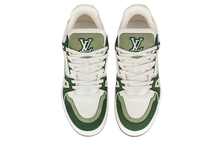 LOUIS VUITTON Trainer Unisex Green & White Low-Top Sneakers