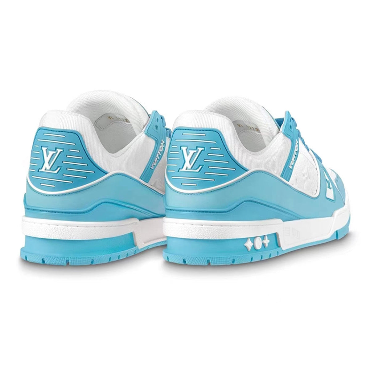 LV Trainer Unisex Low-Top Sneakers, Sky Blue & White Leather