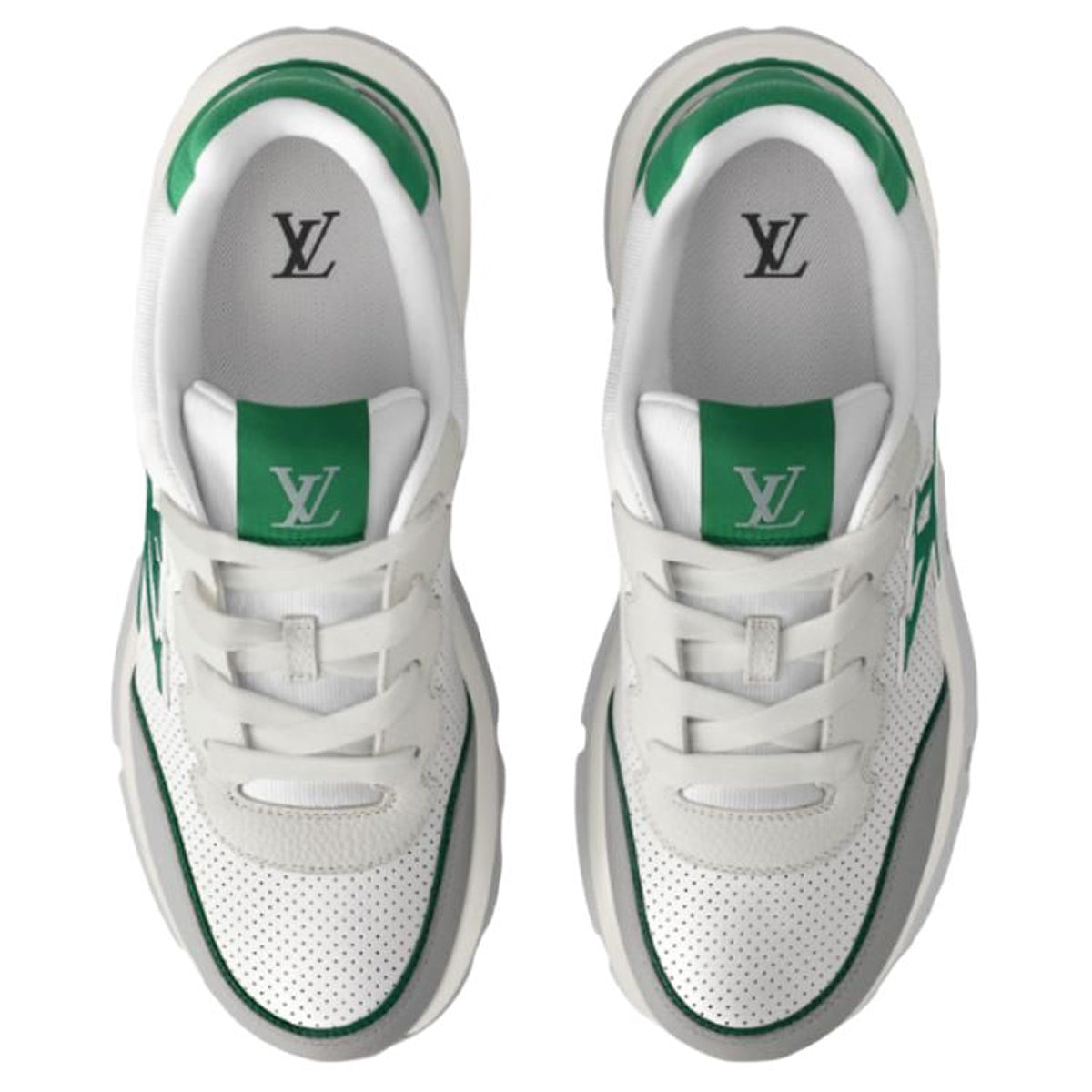 Louis Vuitton Classic Men's White Leather Sneakers with Green Accents