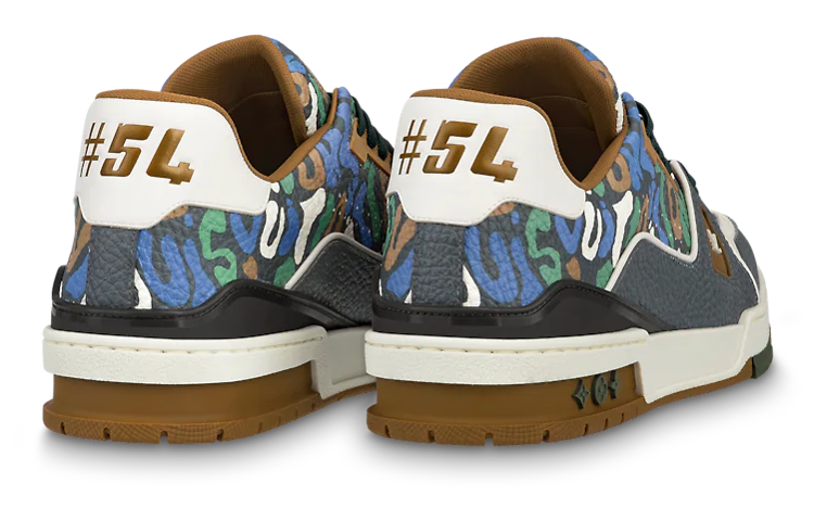 LOUIS VUITTON Trainer Men's Grey Green & Blue Leather Sneakers