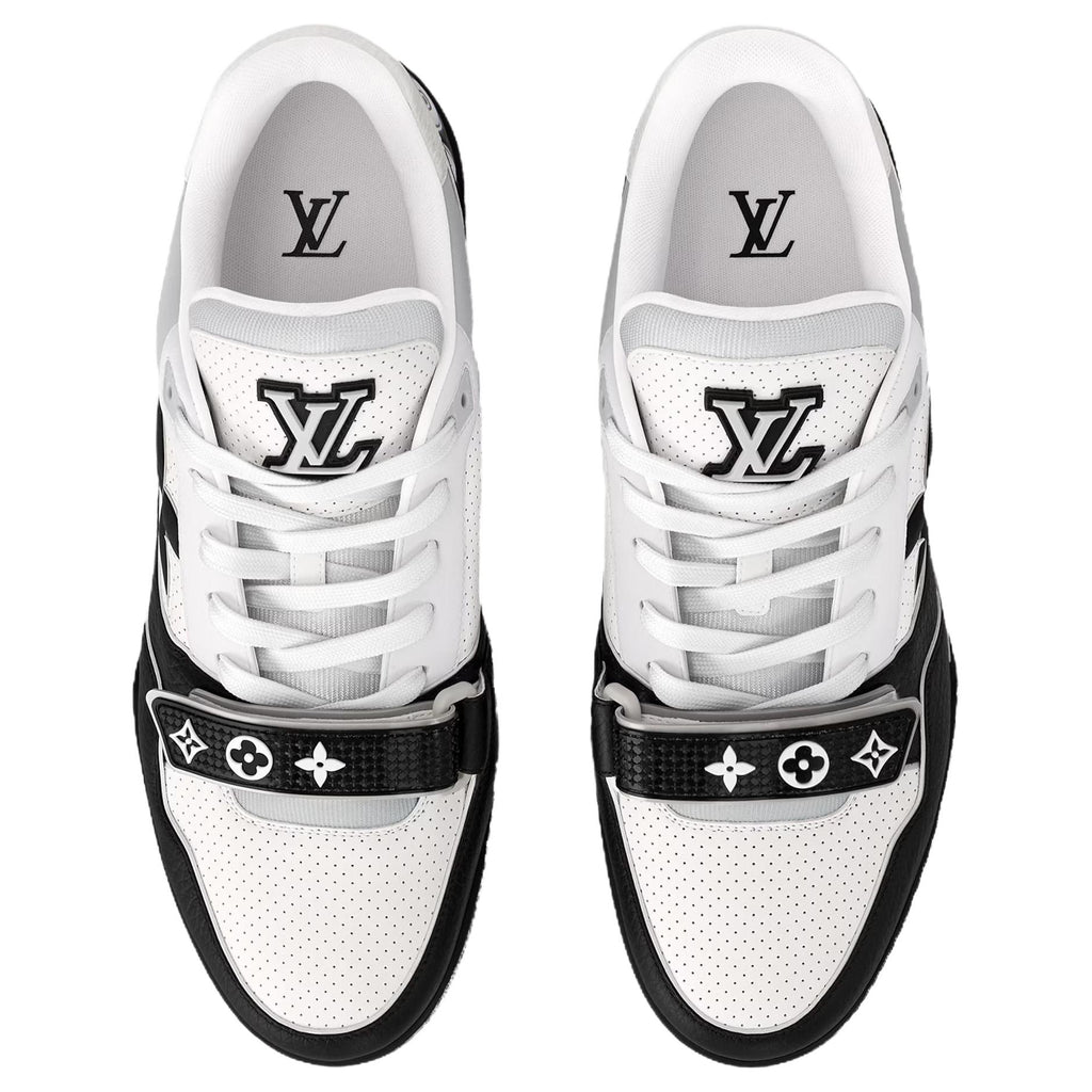 LOUIS VUITTON Trainer Men's Black & White Leather Strap Sneakers