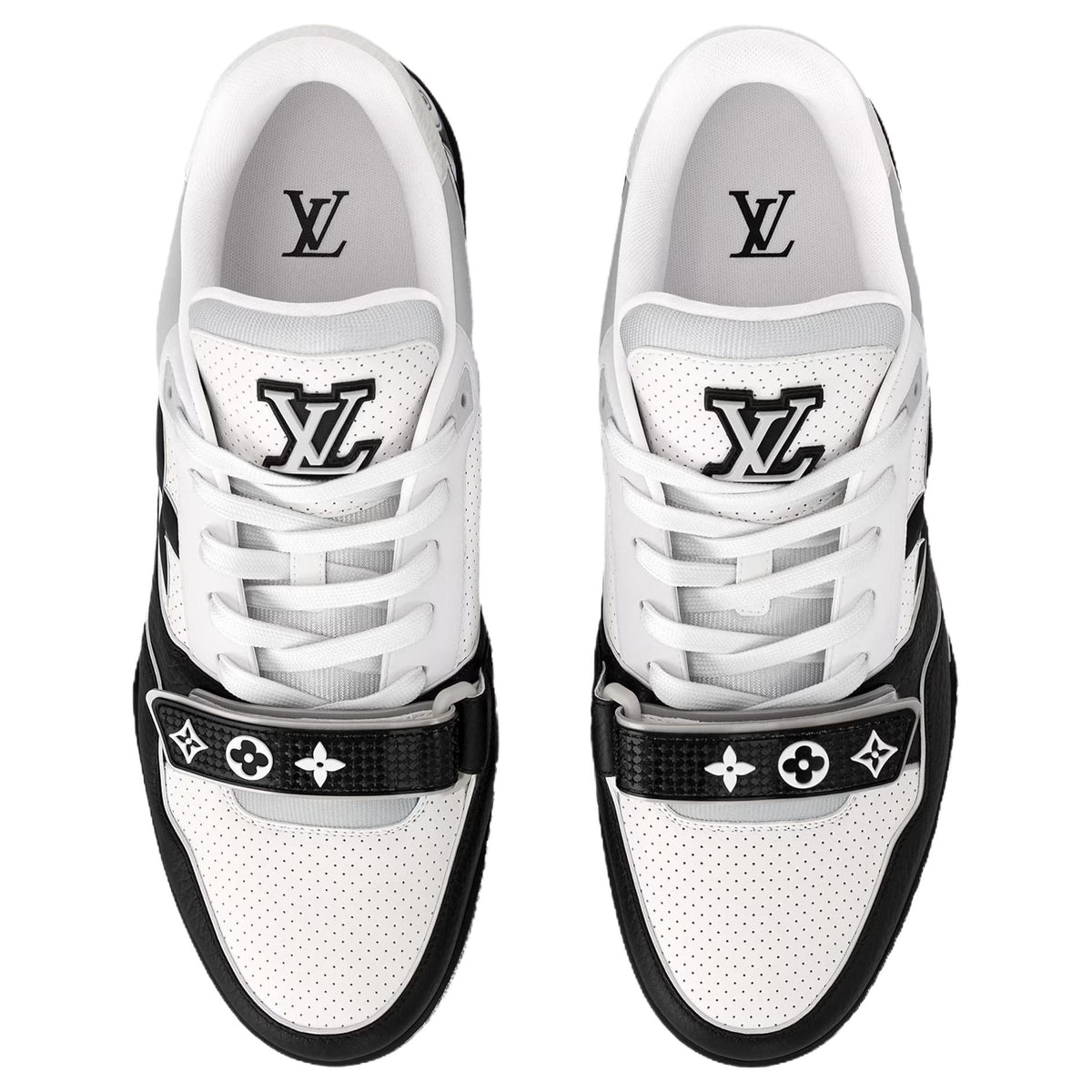 LOUIS VUITTON Trainer Men's Black & White Leather Strap Sneakers